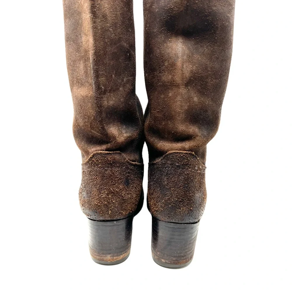 Frye Boots Size 7 B Womens Knee High Heel Brown Leather Riding Suede‎